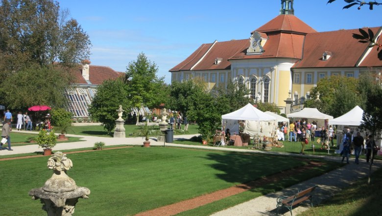 Stift Seitenstetten mit grüner Wiese und blauem Himmel.